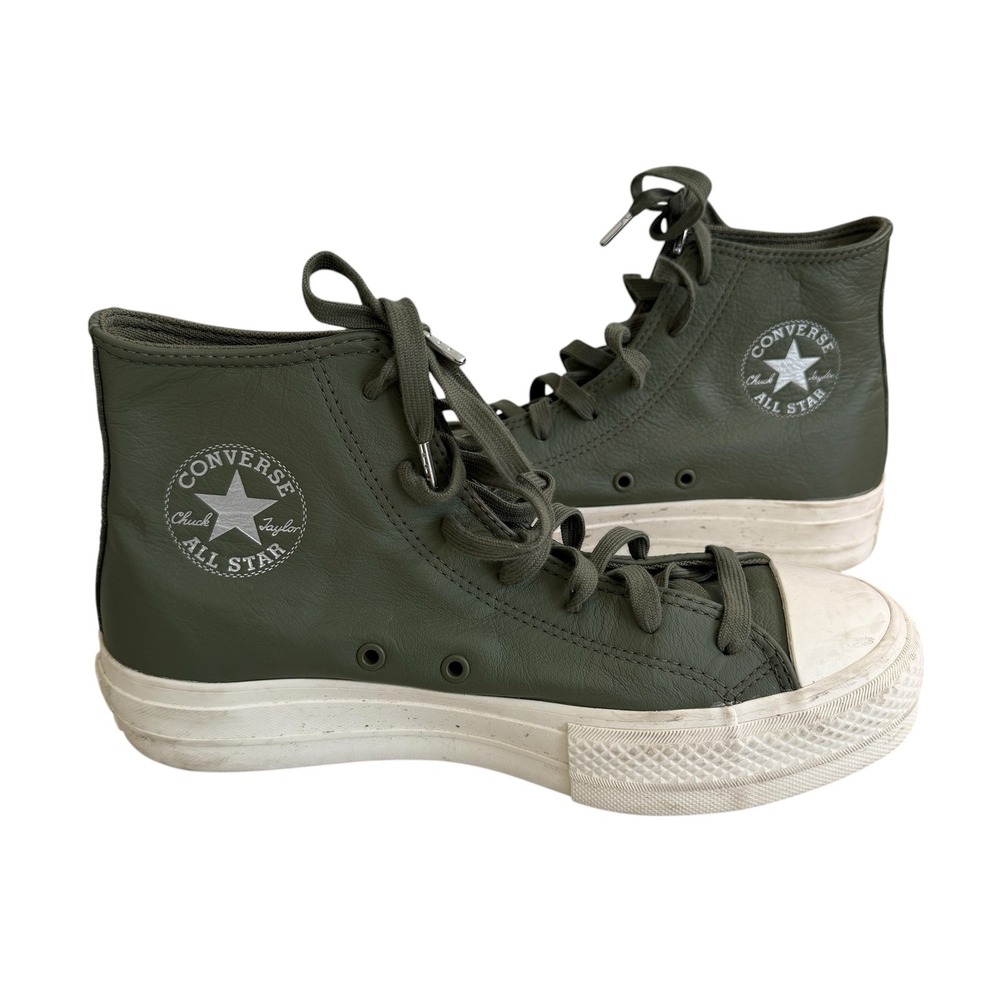 Converse Chuck Taylor All Star Platform High Top Leather Olive Green Womens 8.5